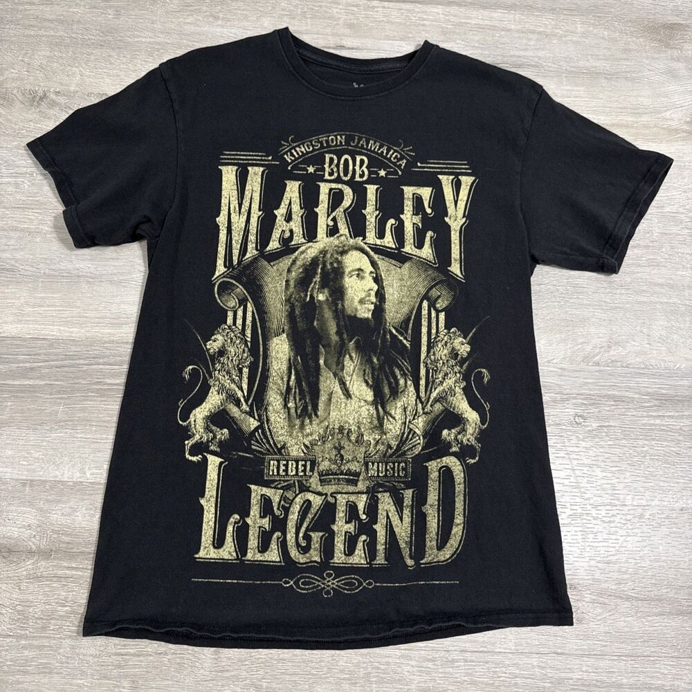 Bob Marley Shirt Men’s Medium Black Gold Legend Zion Rootswear Reggae